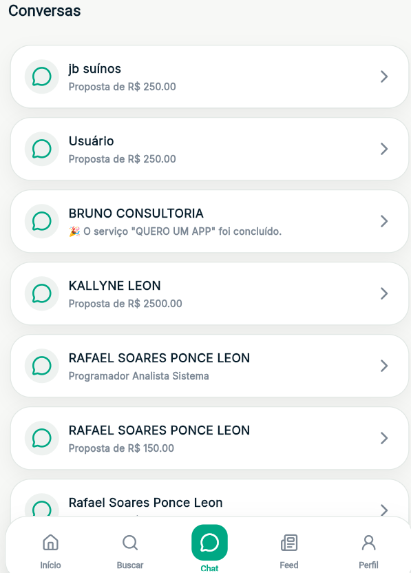 Conversas no aplicativo